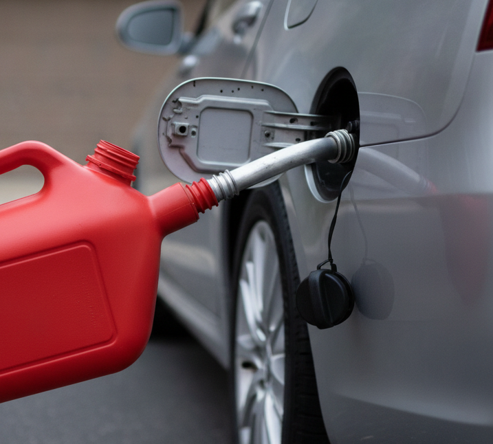 Auto Fuel Delivery gas gallon filling the car tank no people face just hand